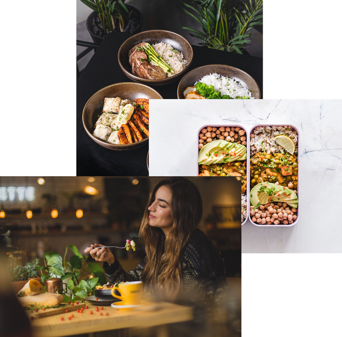 women enjoying food, meals in storage container and food bowls on a table